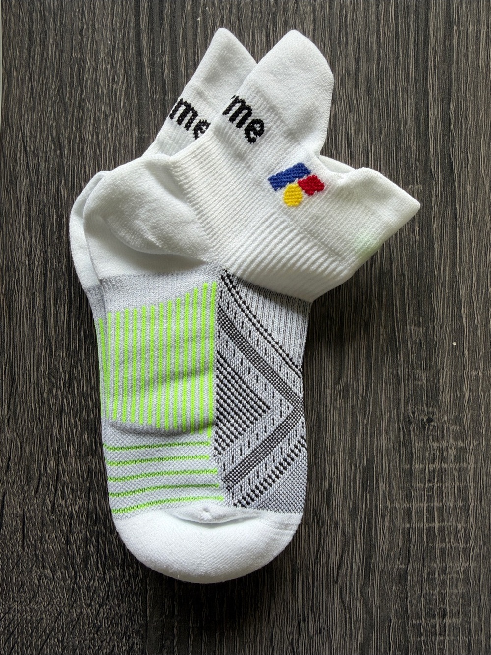White Low-Cut Athletic Socks with Neon Green Accents